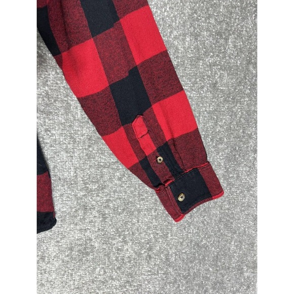 Old Navy Double Brushed Flannel Button Shirt Red Black Buffalo Check Mens Medium - Picture 7 of 9